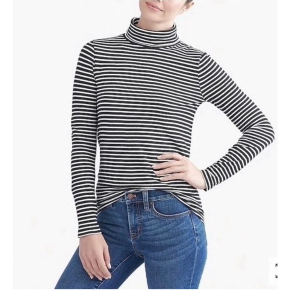 J. Crew Tissue Turtleneck, black & white stripe, size M